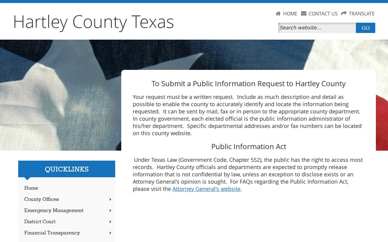 Hartley County warrant lookup, written records request instructions