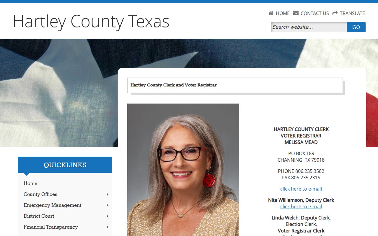 Hartley County warrant lookup, County Clerk contact page