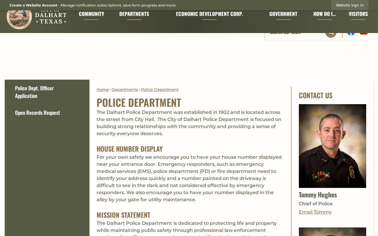 Hartley County Dalhart warrant records, police department contact source