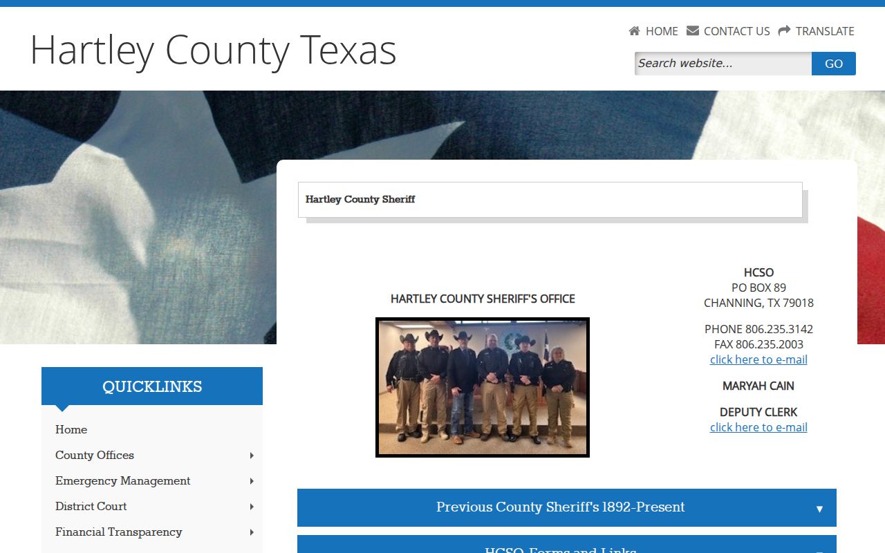 Hartley County warrant records, sheriff office contact source